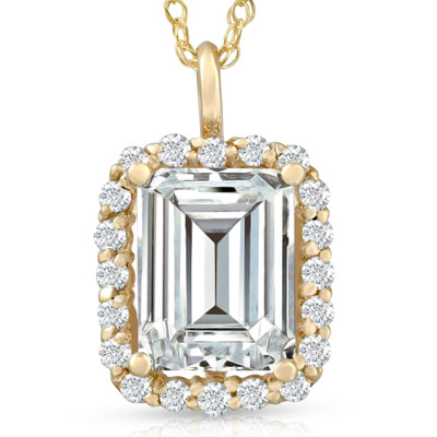 3 1/2 Ct Emerald Moissanite & Lab Grown Diamond Halo Pendant 14k Gold Necklace 3 1/2 Ct Emerald Moissanite & Lab Grown Diamond Halo Pendant 14k Gold Necklace