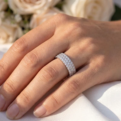 3 1/2ct 3-Row Lab Grown Diamond Eternity Ring 14K White Gold