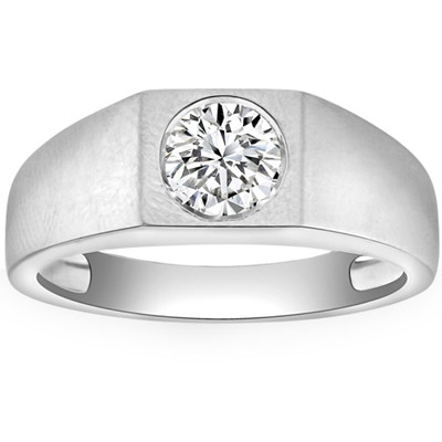 1 Ct Solitaire Lab Grown Men's Diamond Wedding Ring in 10k White Gold