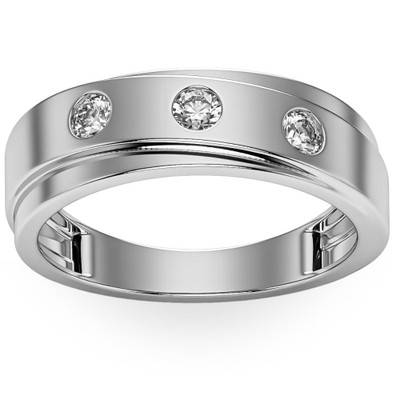 1/2Ct Diamond Ring Men's Lab Grown 3 Stone Polished Wedding Band in 10k Gold
