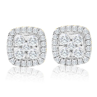 1Ct T.W. Pave Diamond Cushion Halo Studs 10k Yellow Gold Lab Grown Earrings