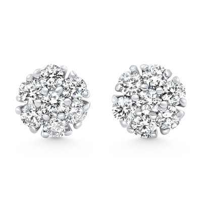 1Ct Diamond Cluster Pave Studs Screwback Earrings 14k Gold Lab Grown