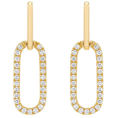 1/2Ct Diamond Paper Clip Drop Earrings Yellow Gold Women's 1" Tall