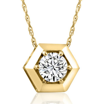 14k Yellow Gold 1/2ct Lab Grown Diamond Solitaire Geometric Pendant Necklace