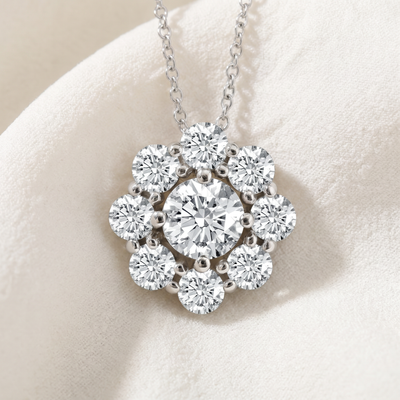 VS 3 Ct Diamond & Moissanite Halo Pendant 14k White Gold 18" Lab Grown Necklace