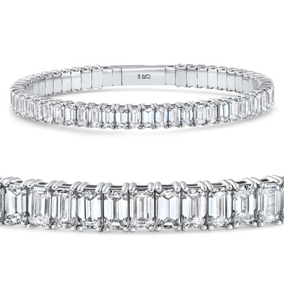 16Ct Emerald Diamond Tennis Flexible Bangle Bracelet 14k White Gold Lab Grown