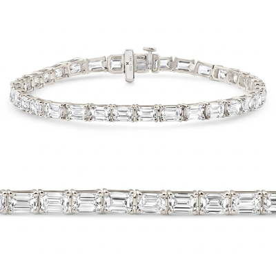 11Ct Emerald Cut Diamond Tennis Bracelet 14k White Gold 7" Lab Grown