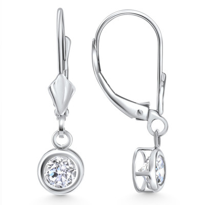 1Ct Diamond Lab Grown Dangle Lever Back Hoop Earrings 14k White Gold