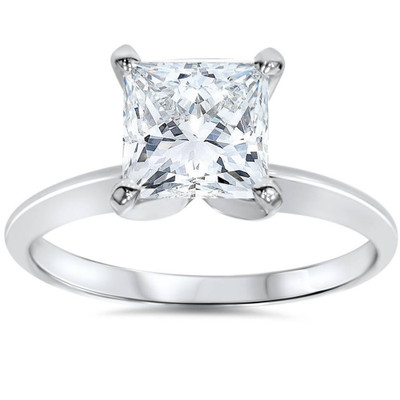 Certified 1.50 Ct Princess Cut Lab Diamond Solitaire Engagement Ring White Gold