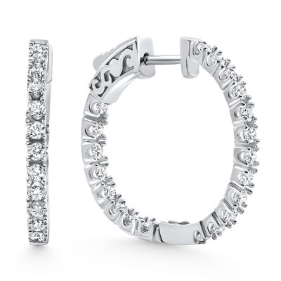 1.75 ct Lab Grown Diamond Hoops Inside Outside 1 1/3" 14K White Gold Vault Lock