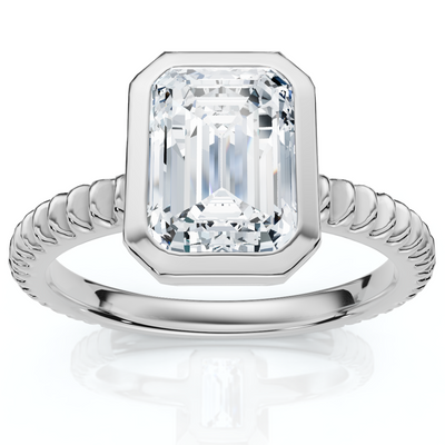 Certified 2 - 6Ct Solitaire Emerald Diamond Bezel Engagement Ring Gold Lab Grown