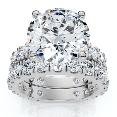 4 - 7 Ct TW French Pave Diamond Engagement Wedding Ring Set 14k Gold Lab Grown