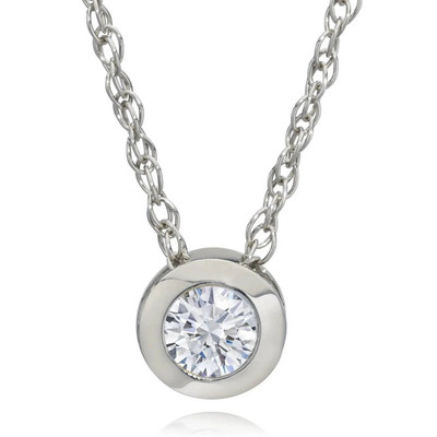 3/8ct Bezel Solitaire Lab Created Diamond Pendant 14K White Gold