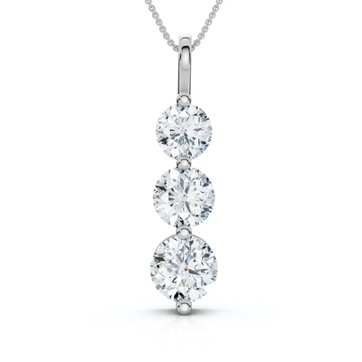 2 Ct Three Diamond Pendant 14K White Gold 3 Stone Lab Grown Necklace