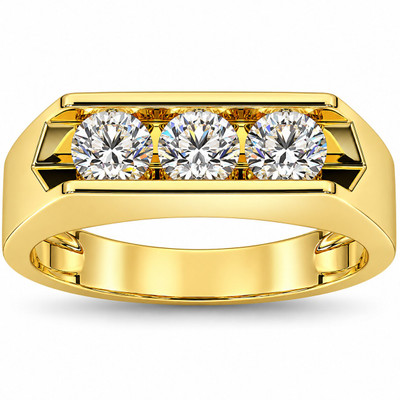 3/4 Ct Diamond Three Stone Mens Wedding 3 Round Jewelry Ring 10k Yellow Gold