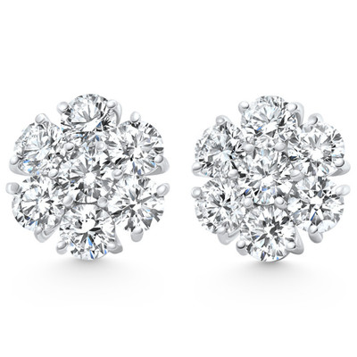 3/4Ct Diamond Cluster 7-Stone Pave Studs Screwback Earrings 14k Gold Lab Grown