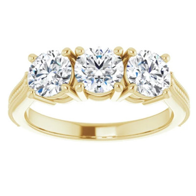 1 1/2 Ct Three Stone Lab Grown Diamond Engagement Anniversary Ring Yellow Gold