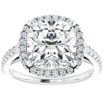 3 1/2 Ct Cushion Moissanite & Lab Diamond Engagement Halo Ring 10k White Gold