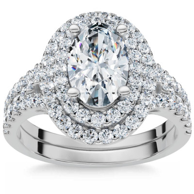1 5/8 Ct Oval Diamond Engagement Ring & Matching Band 14k White Gold Lab Grown