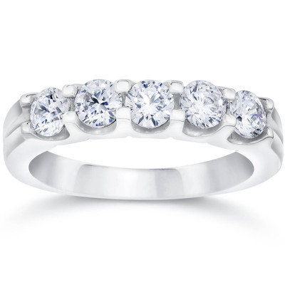 1 Ct Five Stone Diamond Wedding Ring Lab Grown 14k White Gold