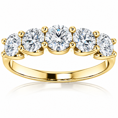 1 1/2 Ct Diamond Five Stone Wedding Ring 14k Yellow Gold EX3 Lab Grown