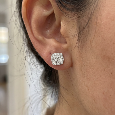 1Ct TW Round Diamond Cushion Halo Studs 10k Yellow Gold Lab Grown Earrings