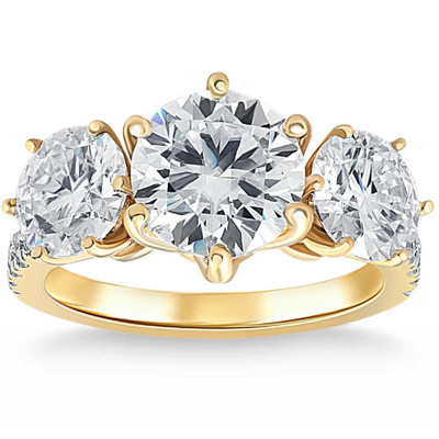 Certified 3.25 - 7.25Ct Diamond 3-Stone Engagement Ring 14k Gold Lab Grown