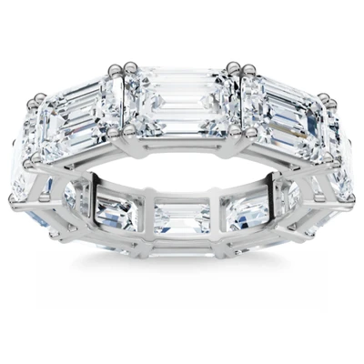 10Ct Emerald Cut Diamond Eternity Ring East West Set 14k White Gold Lab Grown