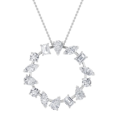 3Ct Multi Shape Ferra Diamond Circle Pendant 14k Gold Necklace 18"