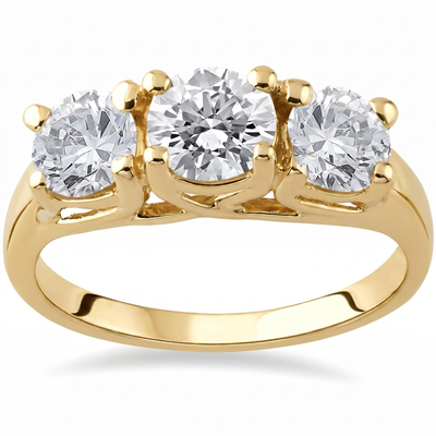 3 1/2ct Diamond 3-Stone 14k Yellow Gold Engagement Ring Lab Grown