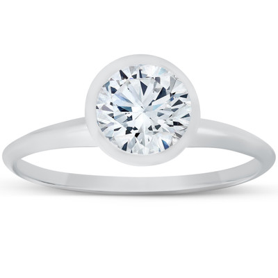 1ct Bezel Solitaire Lab Grown Engagement Ring 14K White Gold 1ct Bezel Solitaire Lab Grown Engagement Ring 14K White Gold