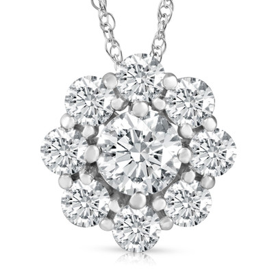 2 1/2 Ct Round Cut Diamond Halo Pendant 14k White Gold 18" Necklace Lab Grown