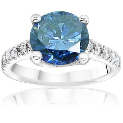 2 1/4ct Blue & White Diamond Engagement Ring 14K White Gold Lab Grown