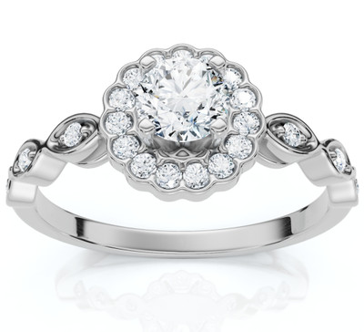 1Ct Diamond Vintage Halo Engagement Ring 14k White Gold Lab Grown