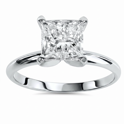 Certified 2Ct Princess Cut Solitaire Diamond Engagement Ring 14k Gold Lab Grown