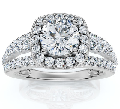 F/VS 1.50Ct Multi Row Diamond Cushion Halo Engagement Ring 14k Gold Lab Grown