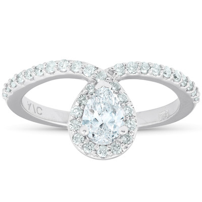3/4Ct Pear Shape Halo Diamond Twist Engagement Ring 14k White Gold Lab Grown