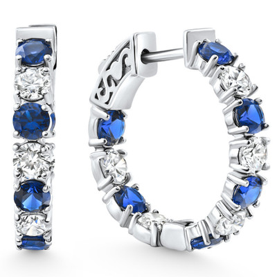 4 1/2Ct Diamond & Sapphire Hoops White or Yellow Gold Lab Grown 1" Tall