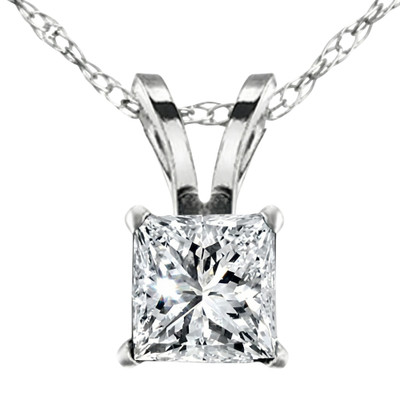 2 1/2Ct Princess Cut Diamond Certified Solitaire Necklace Lab Grown 14k White Gold