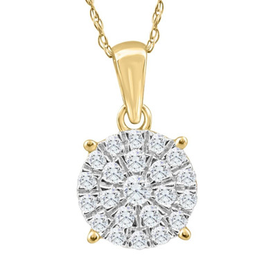 3/8Ct TW Diamond Halo 9mm Round Pendant Yellow Gold Women's Necklace 18"