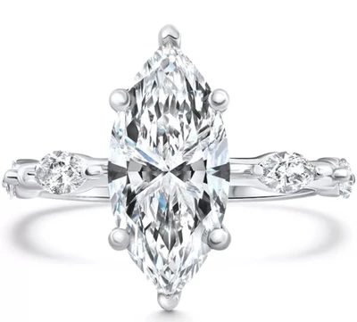 Certified 1 1/2 - 7 1/2Ct Marquise Diamond Engagement Ring 14k Gold Lab Grown