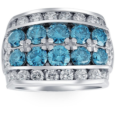 7Ct Blue Diamond Men's Four Row Anniversary Ring in 10k White Gold
