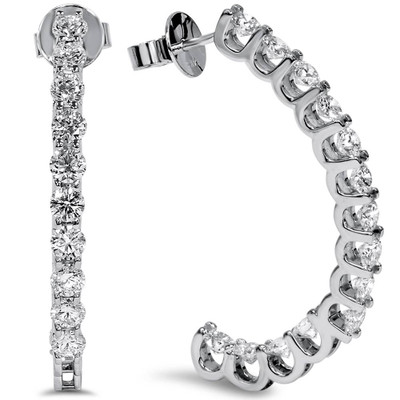 3 1/4ct Diamond Hoops U Prong Setting White Gold 1 1/2" Tall Lab Grown