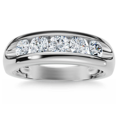 3/4Ct Men's Diamond 5-Stone Wedding Ring Channel Set 10k Gold Lab Grown