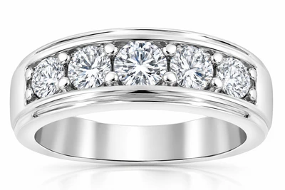 1 1/2Ct Men's Diamond Wedding Anniversary Ring in 10k Gold Lab Grown Five Stone