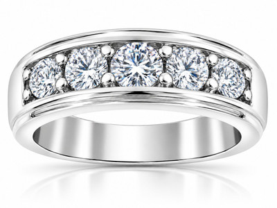 1 1/2Ct Men's Diamond Wedding Anniversary Ring in 10k Gold Lab Grown Five Stone