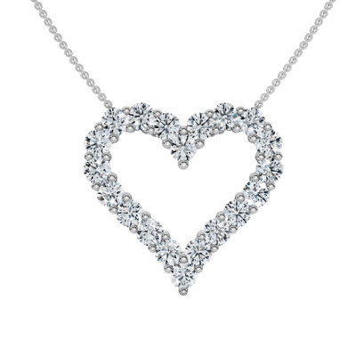 1Ct Diamond Heart Pendant 14k Gold Lab Grown 3/4" Tall Necklace