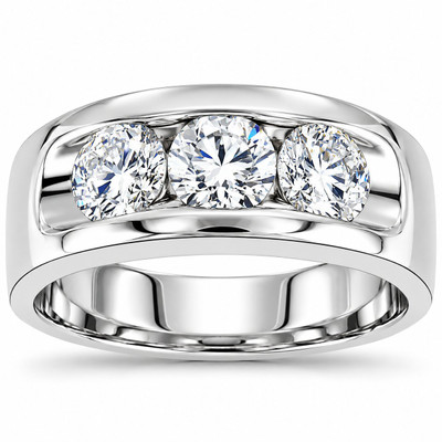2 1/4Ct Diamond Men's Three Stone Ring 10k White Gold Lab Grown