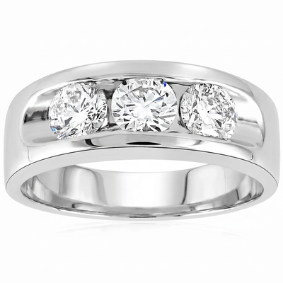 2 1/4Ct Diamond Men's Three Stone Ring 10k White Gold Lab Grown