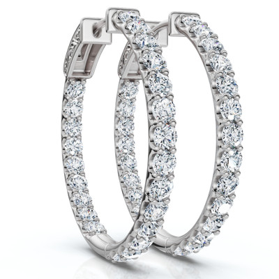 3Ct Diamond Hoops Women's Lab Grown Earrings 10K White Gold 1 1/4" Tall